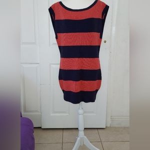 Ralph Lauren Rugby Striped Navy Blue Orange Womens Sweater Dress Retired Large